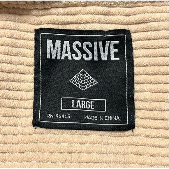 Massive Men’s L Beige Corduroy Shirt SS Single Pocket Button Down - Picture 6 of 8
